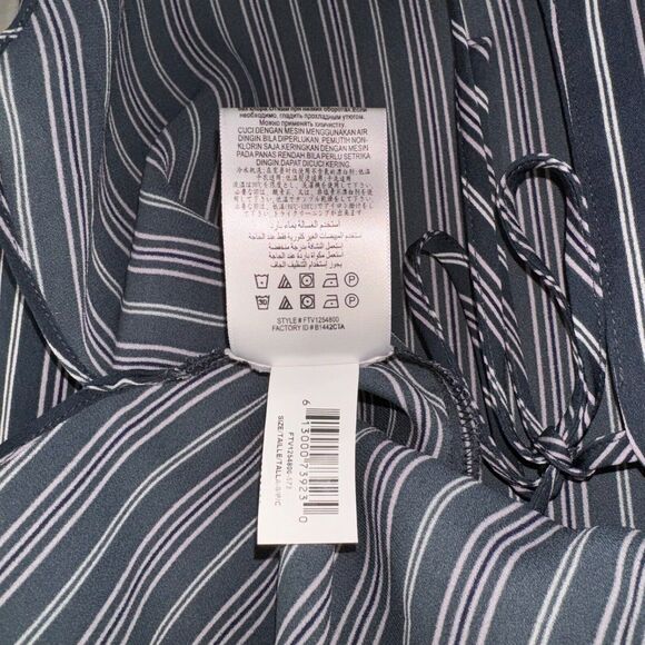 BCBG MaxAzria Blouse Sz S Midnight Teal Asymmetrical Wrap White Pink Stripes - Picture 5 of 7